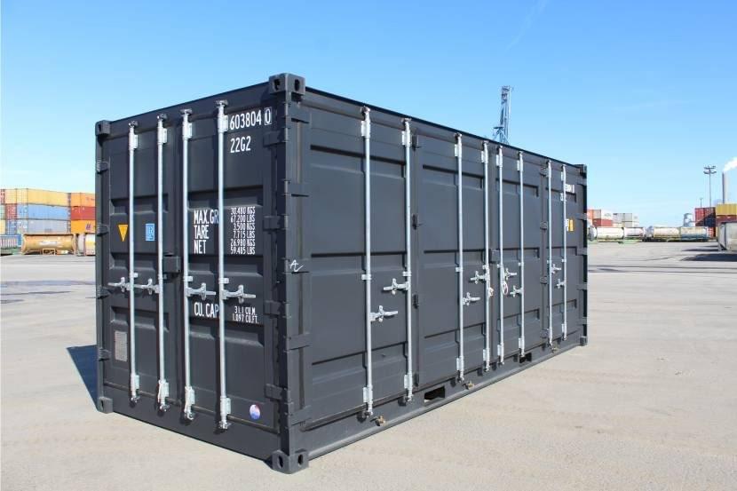 A new 20ft high cube container, closed and ready for delivery.
