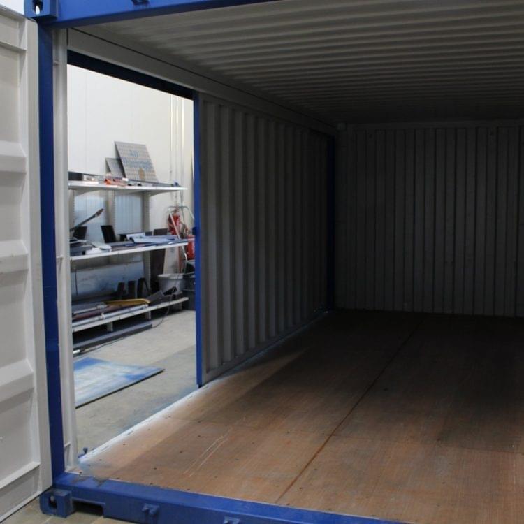 A 20ft hi cube container with a side sliding door, ideal for IBC tote storage and forklift access.